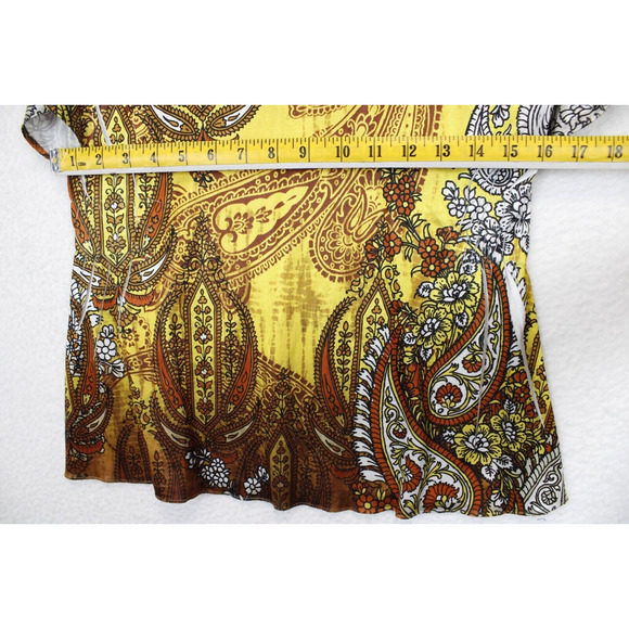 Appropriate Behavior Butterfly Sleeve Damask Print Blouse Women S Yellow Tan - Picture 5 of 8